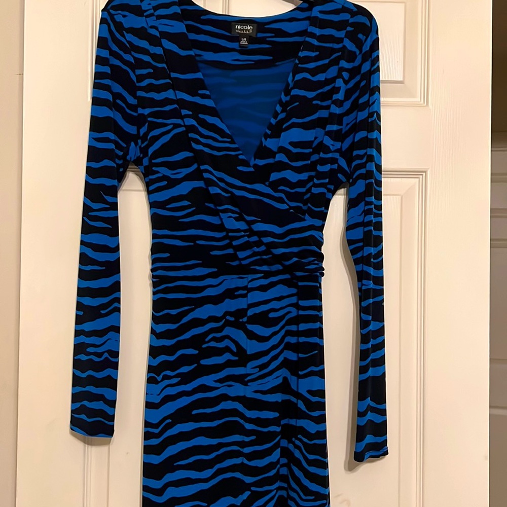 Nicole by Nicole Miller Blue and Black wrap dress